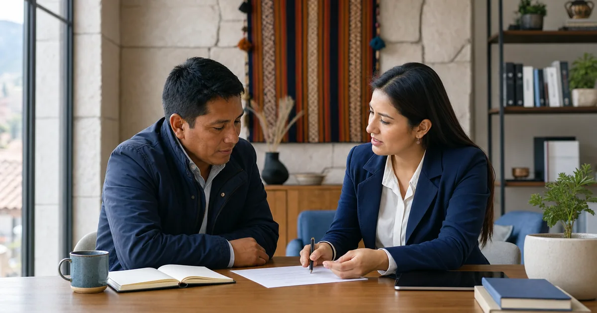 Profesionales conversando durante una reunión de trabajo en Perú